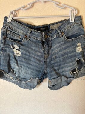 Womanβs Aeropostale Distressed Light Blue Denim Jean Shorts, Cut Off Shorts